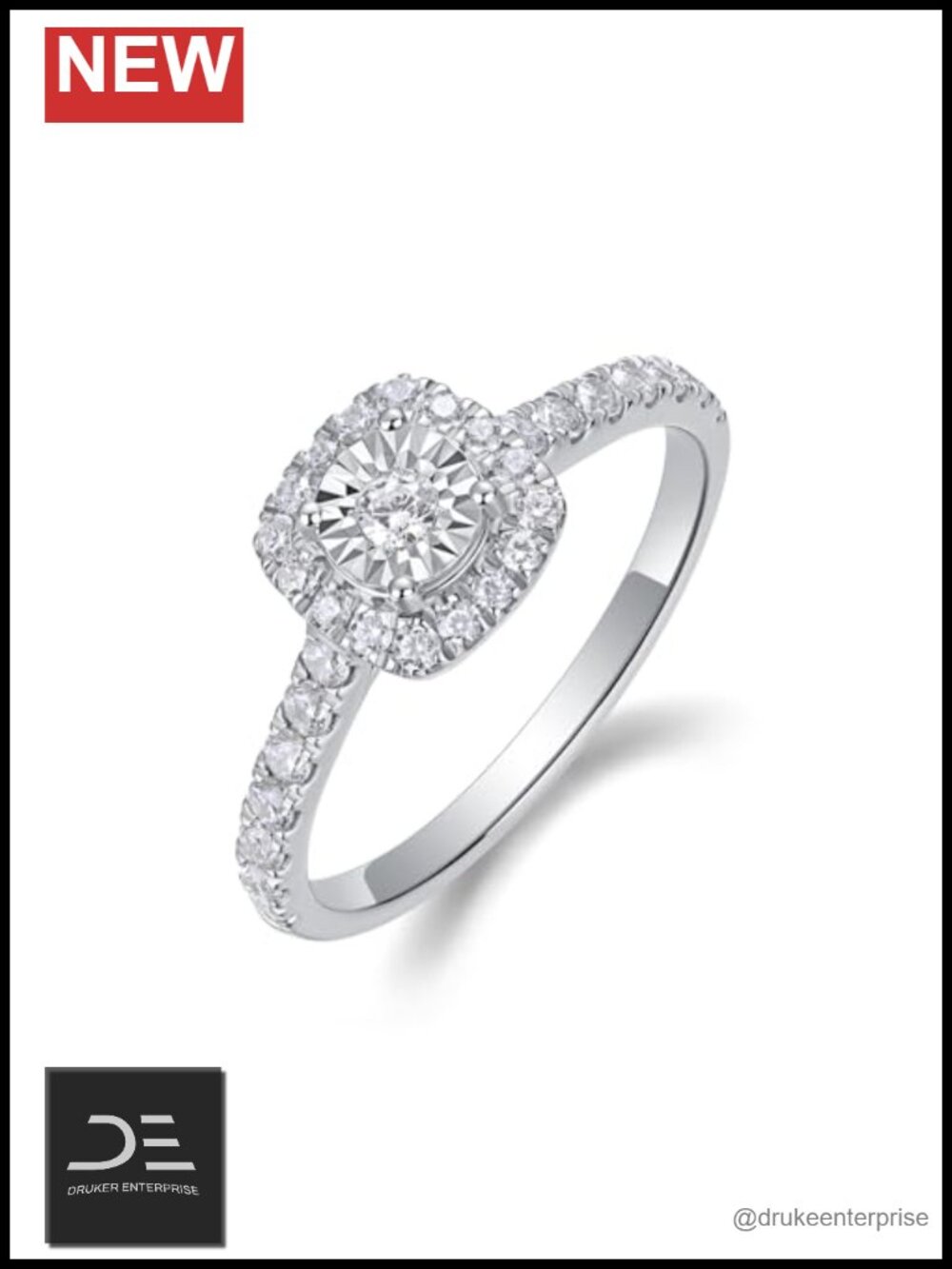 Sterling Silver Lab Grown Diamond Engagement Ring Pave Band Size 7.5